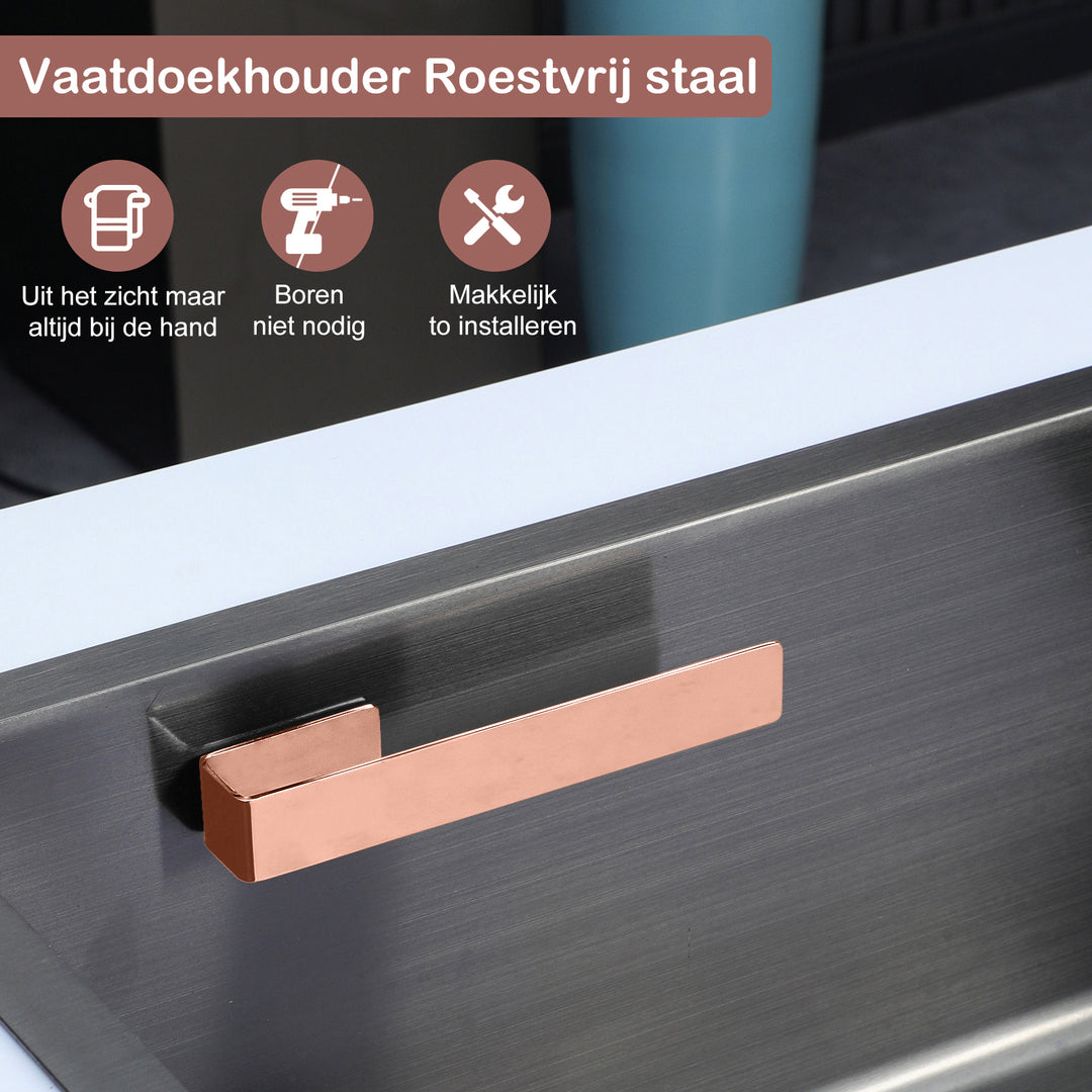 Vaatdoekhouder RVS - Krachtige Plakstrip - Roségoud