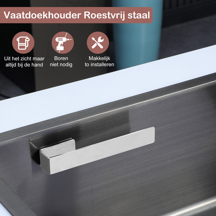 Vaatdoekhouder RVS - Krachtige Plakstrip - Zilver